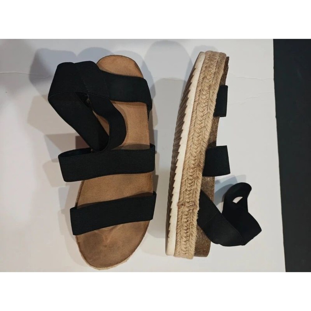 Time and Tru black strappy espadrille platform sandals size 8